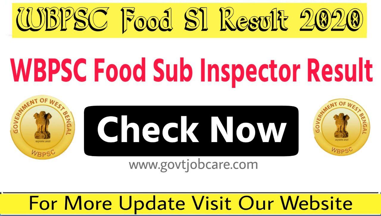 WBPSC Food Sub Inspector Result 2020