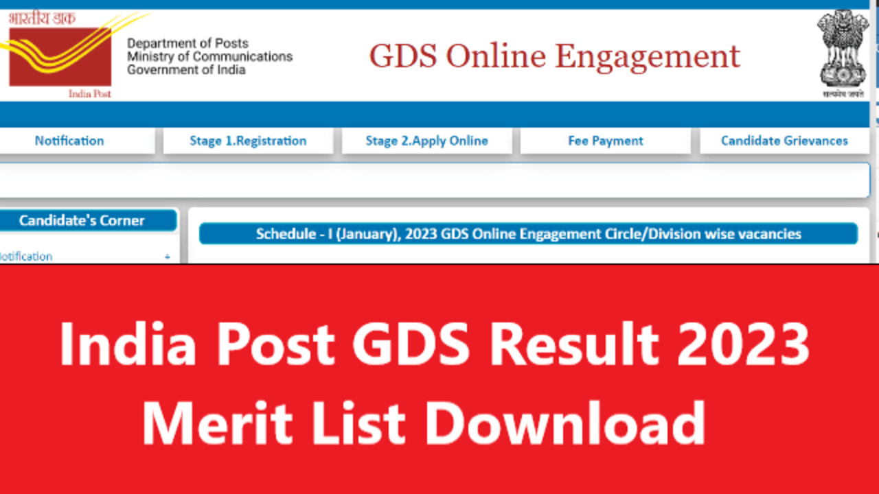 India Post GDS Merit List 2023 GDS Result 2023 PDF Download
